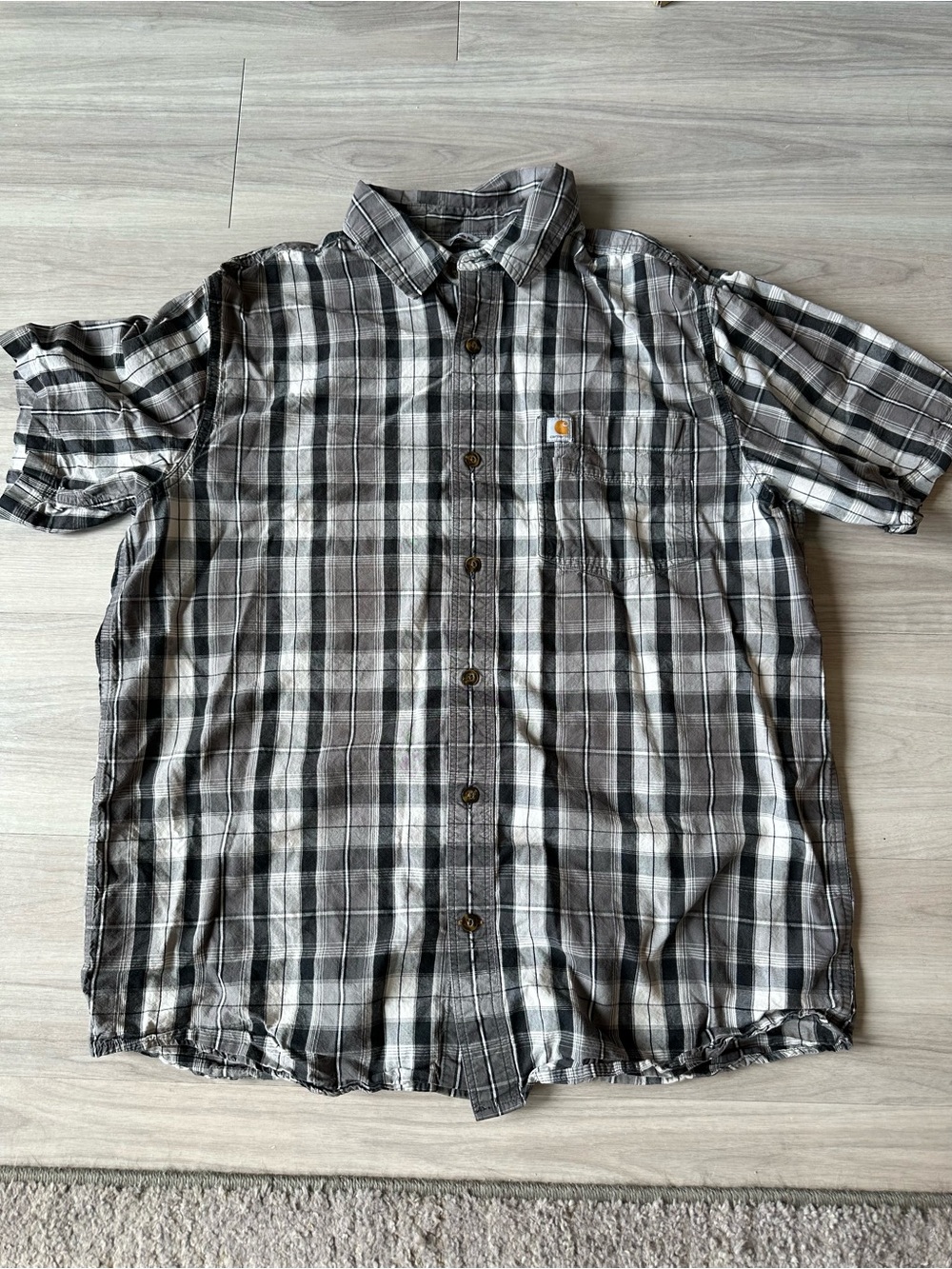 Carhartt Men's Short-Sleeve Plaid Shirt - Gray, Black, White Large